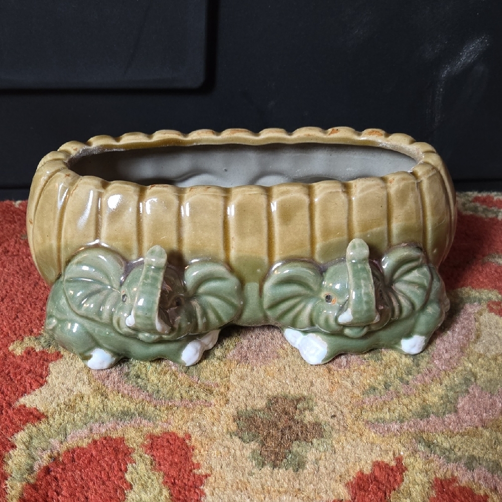 Vintage Elephant Ceramic Planter